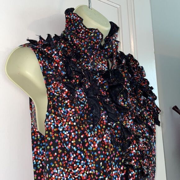 DS by Debbie Shuchat sleeveless ruffle front zip up blouse with polka dots - Picture 5 of 8